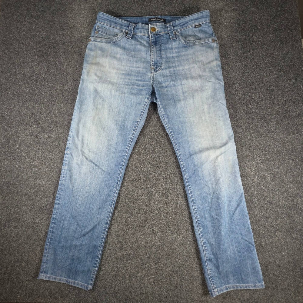 Mavi Zach Straight Leg Jeans Mens 34/30 Light Blue Wash Stretch Denim 80439